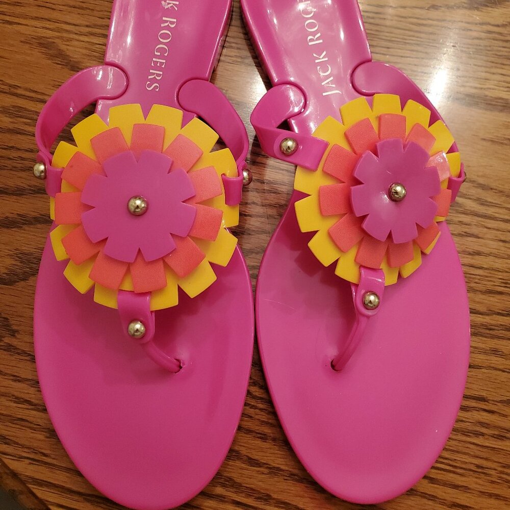 Jack Roger Magenta Flower Bella Jelly Plastic Pink size 10 Flip Flops